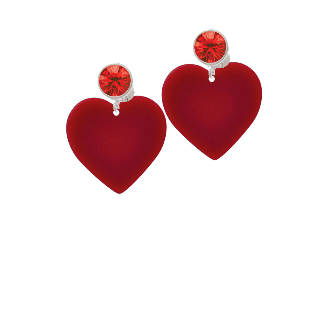 Acrylic 1" Maroon Heart Crystal Clip On Earrings Image 4