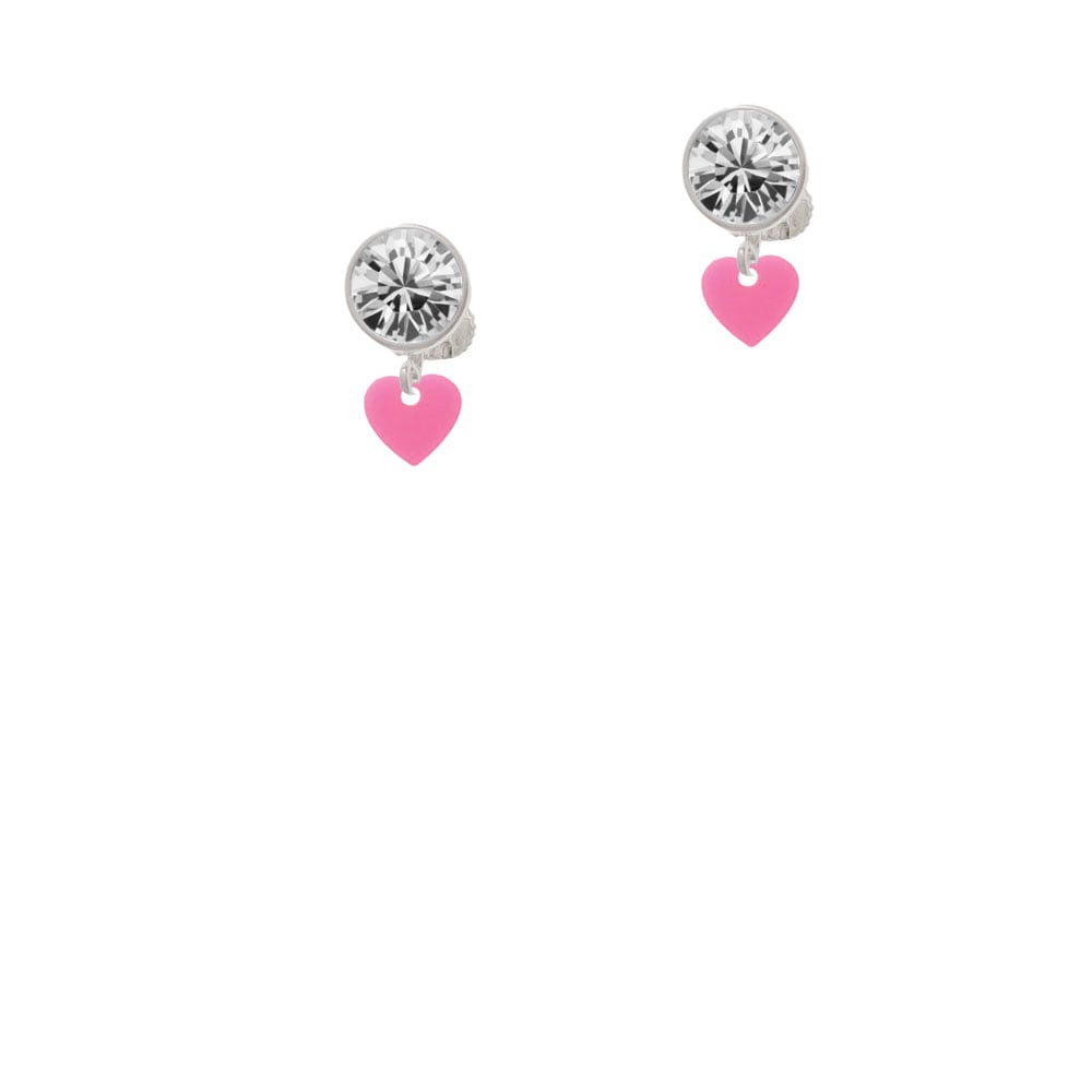 Acrylic 5/16" Hot Pink Heart Crystal Clip On Earrings Image 2