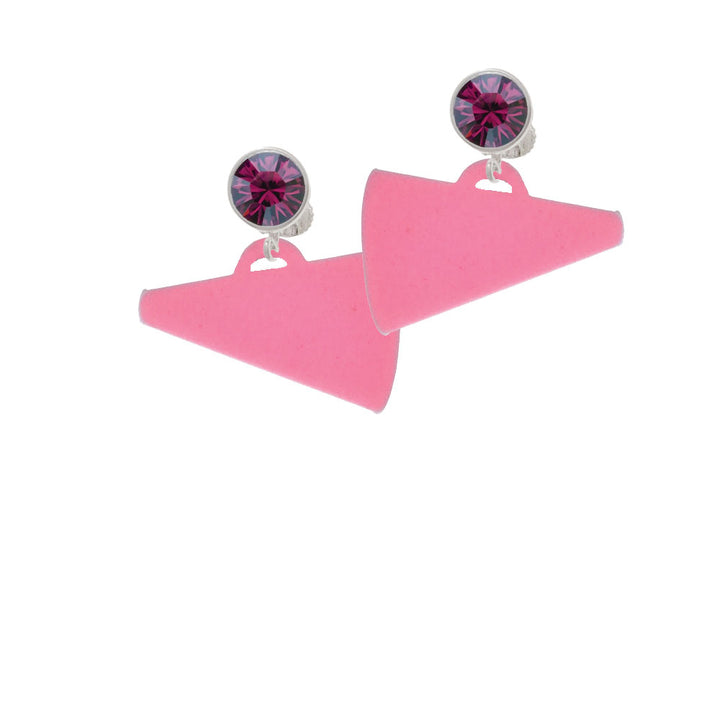 Acrylic 1.25" Hot Pink Megaphone Crystal Clip On Earrings Image 8