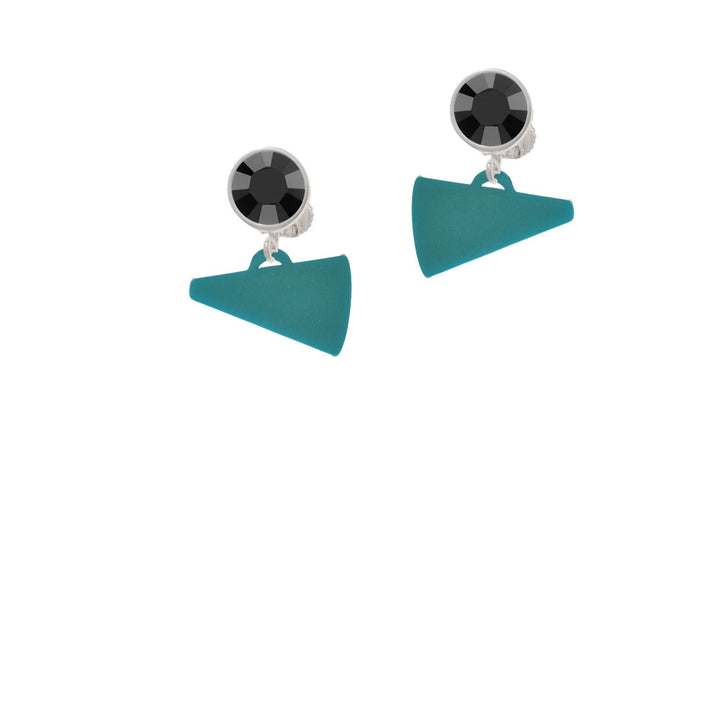 Acrylic 3/4" Teal Megaphone Crystal Clip On Earrings Image 3