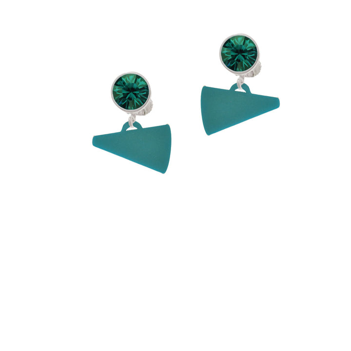 Acrylic 3/4" Teal Megaphone Crystal Clip On Earrings Image 6