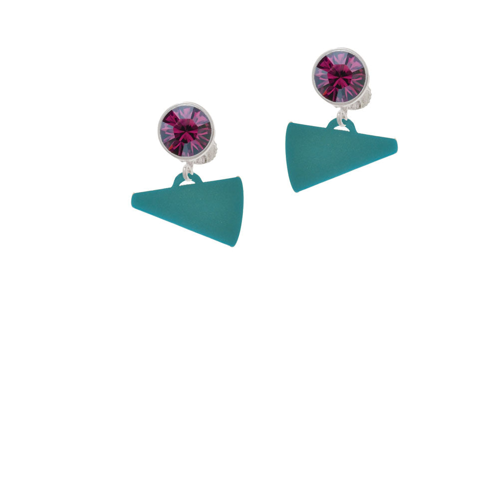 Acrylic 3/4" Teal Megaphone Crystal Clip On Earrings Image 8