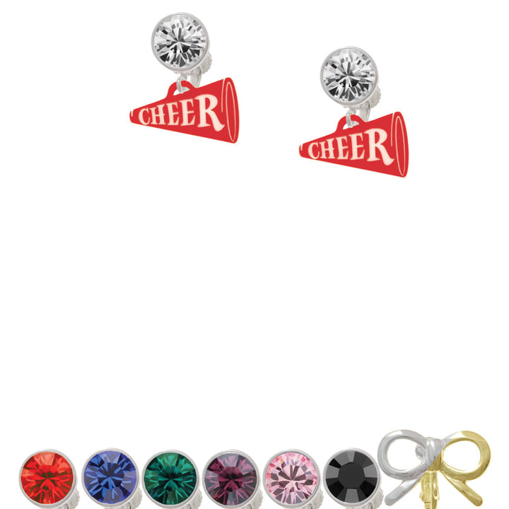 Acrylic 3/4" Red Cheer Megaphone Crystal Clip On Earrings Image 1