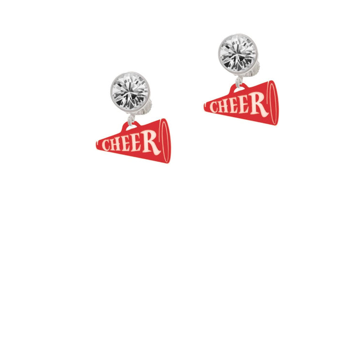 Acrylic 3/4" Red Cheer Megaphone Crystal Clip On Earrings Image 2