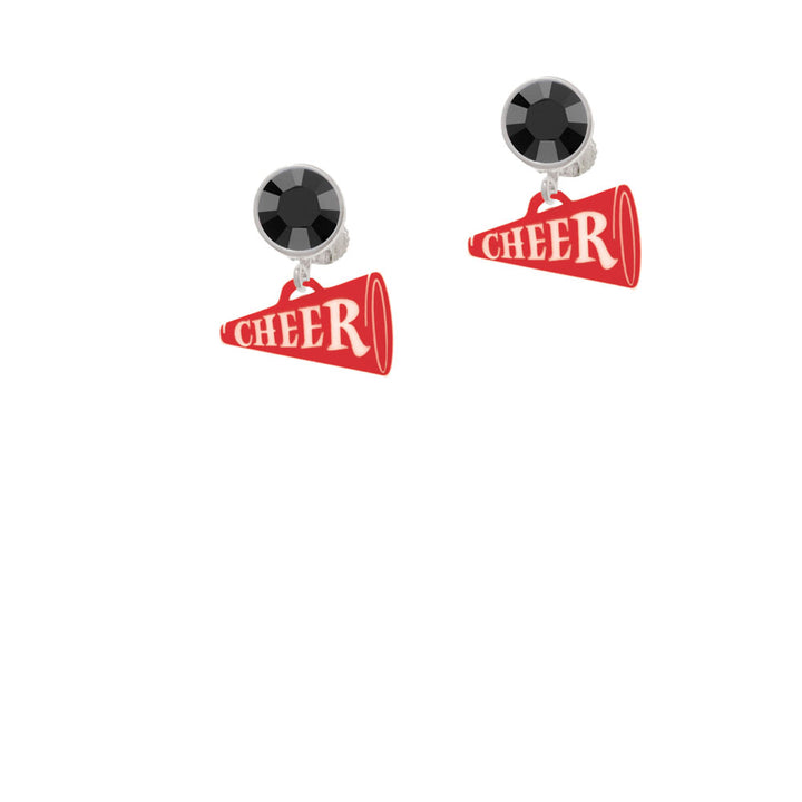 Acrylic 3/4" Red Cheer Megaphone Crystal Clip On Earrings Image 3