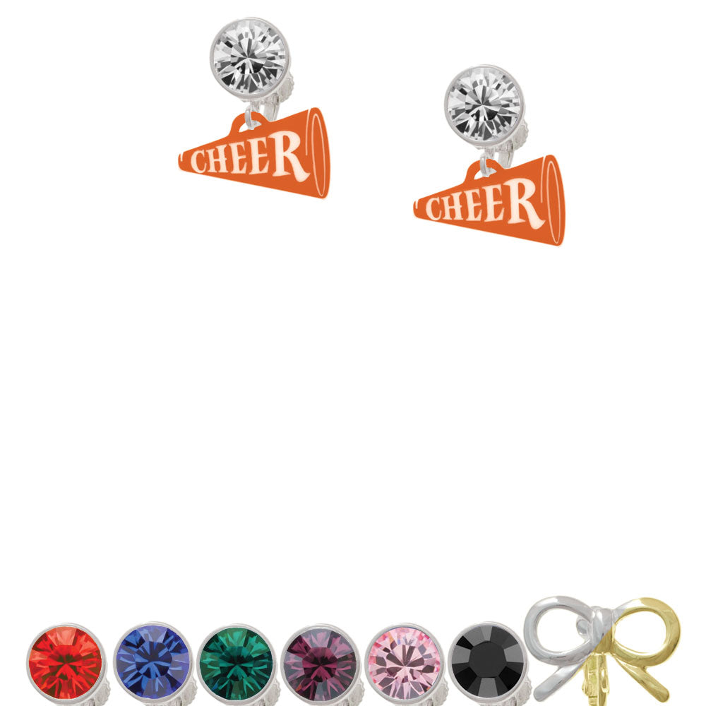 Acrylic 3/4" Orange Cheer Megaphone Crystal Clip On Earrings Image 1