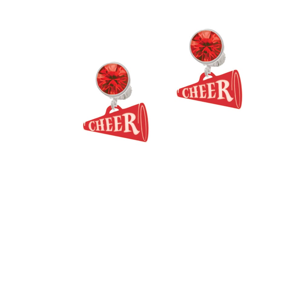 Acrylic 3/4" Red Cheer Megaphone Crystal Clip On Earrings Image 1