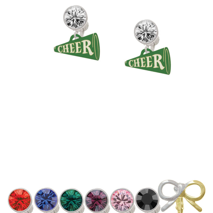 Acrylic 3/4" Green Cheer Megaphone Crystal Clip On Earrings Image 1