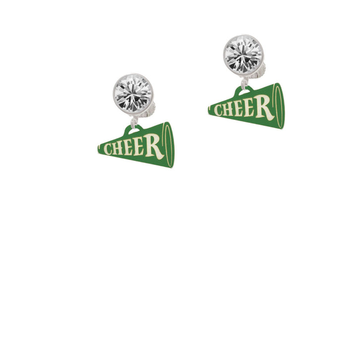 Acrylic 3/4" Green Cheer Megaphone Crystal Clip On Earrings Image 2