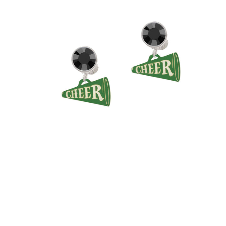 Acrylic 3/4" Green Cheer Megaphone Crystal Clip On Earrings Image 3