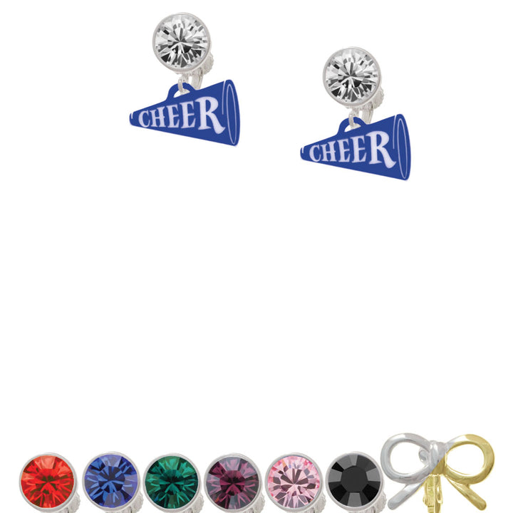 Acrylic 3/4" Royal Blue Cheer Megaphone Crystal Clip On Earrings Image 1