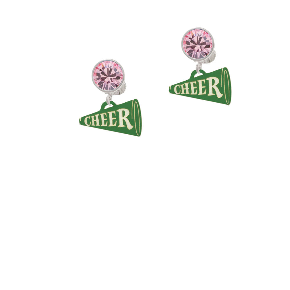 Acrylic 3/4" Green Cheer Megaphone Crystal Clip On Earrings Image 4