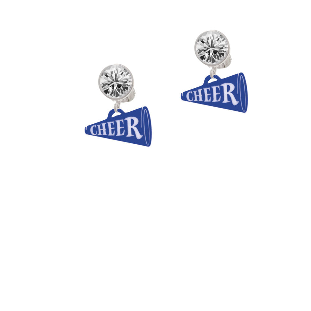 Acrylic 3/4" Royal Blue Cheer Megaphone Crystal Clip On Earrings Image 2