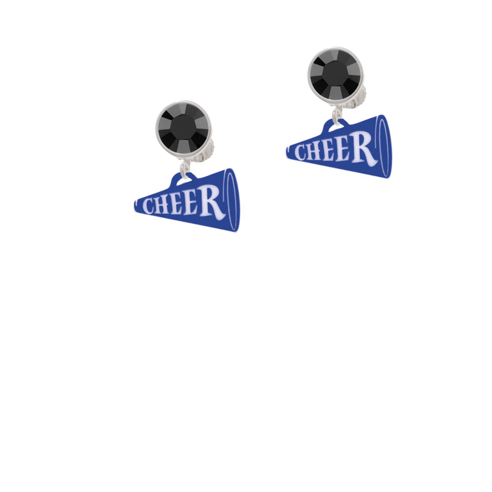 Acrylic 3/4" Royal Blue Cheer Megaphone Crystal Clip On Earrings Image 3