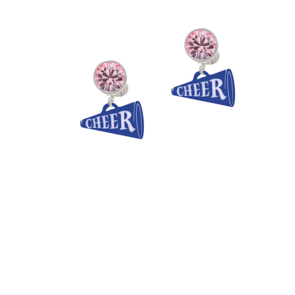 Acrylic 3/4" Royal Blue Cheer Megaphone Crystal Clip On Earrings Image 4