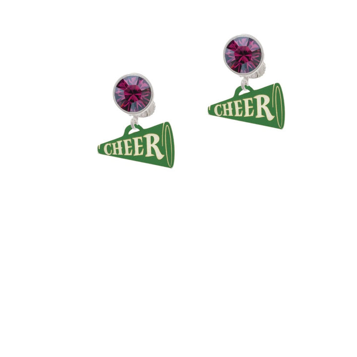 Acrylic 3/4" Green Cheer Megaphone Crystal Clip On Earrings Image 1