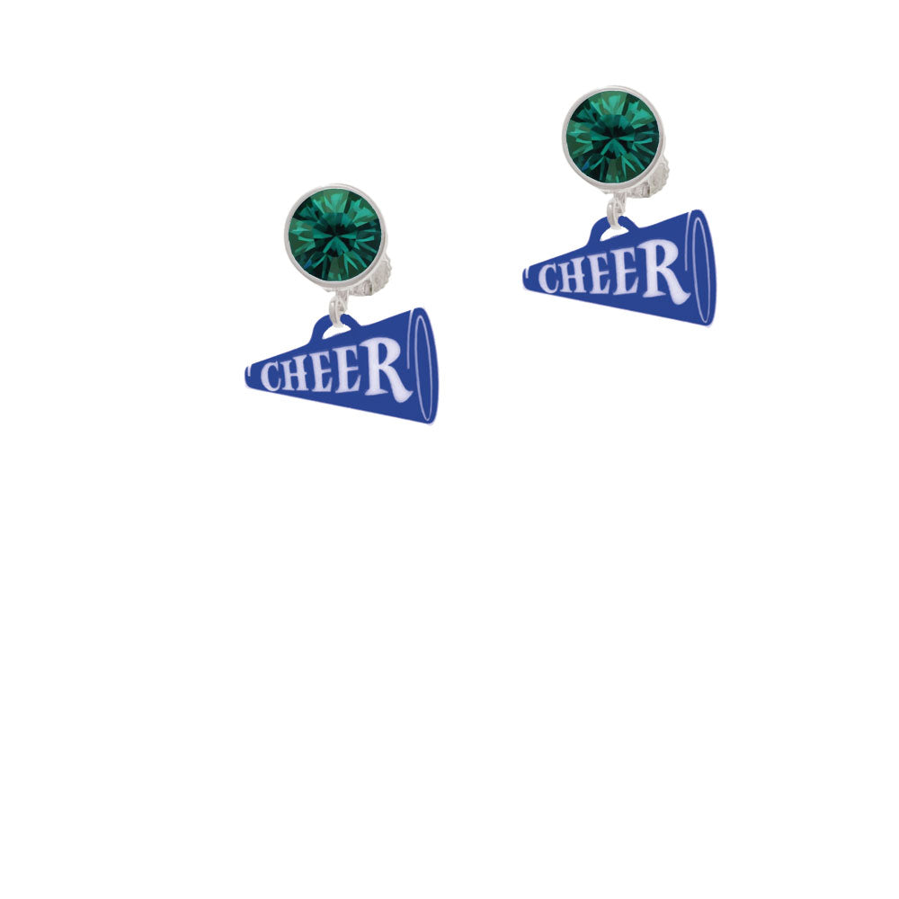 Acrylic 3/4" Royal Blue Cheer Megaphone Crystal Clip On Earrings Image 6