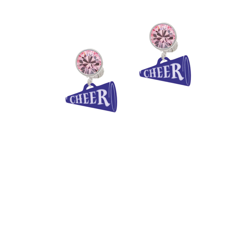 Acrylic 3/4" Navy Cheer Megaphone Crystal Clip On Earrings Image 4