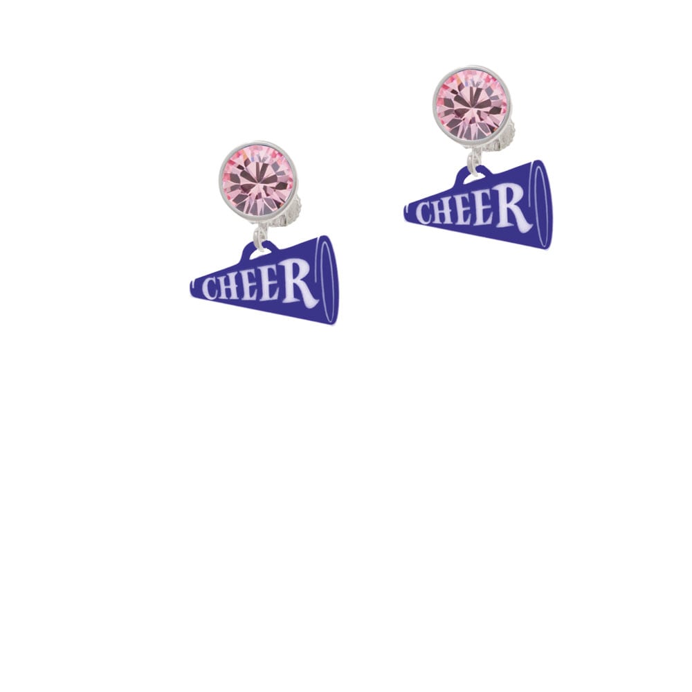 Acrylic 3/4" Navy Cheer Megaphone Crystal Clip On Earrings Image 1