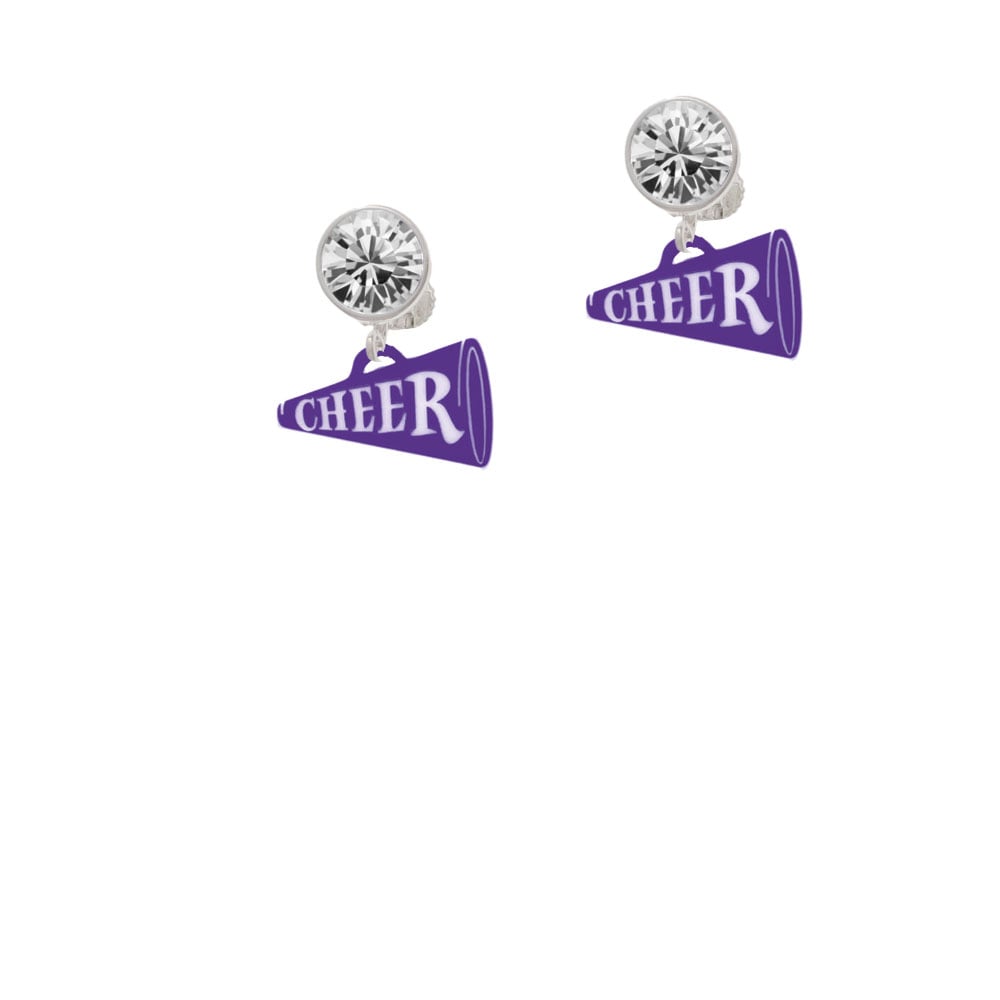 Acrylic 3/4" Purple Cheer Megaphone Crystal Clip On Earrings Image 2