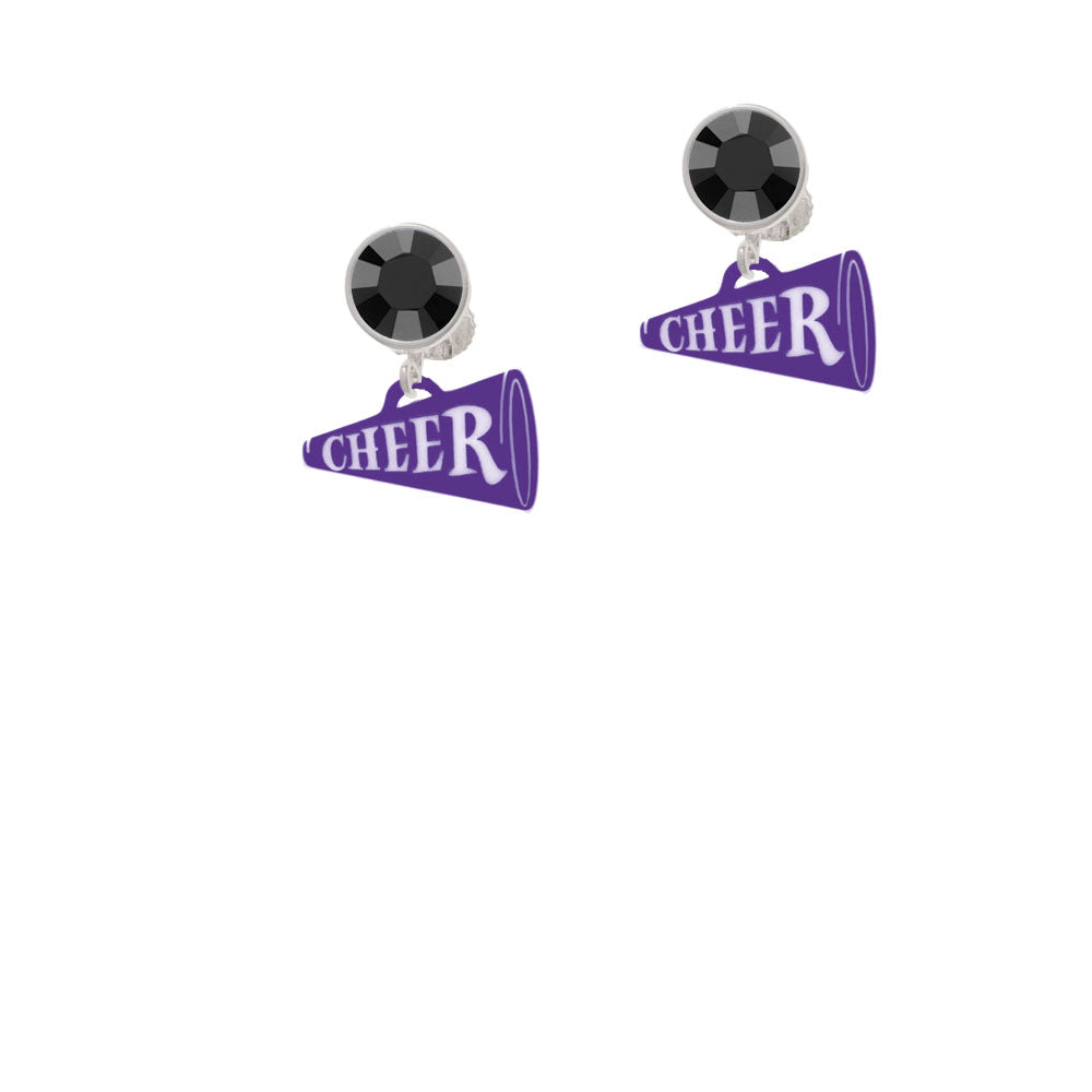 Acrylic 3/4" Purple Cheer Megaphone Crystal Clip On Earrings Image 3