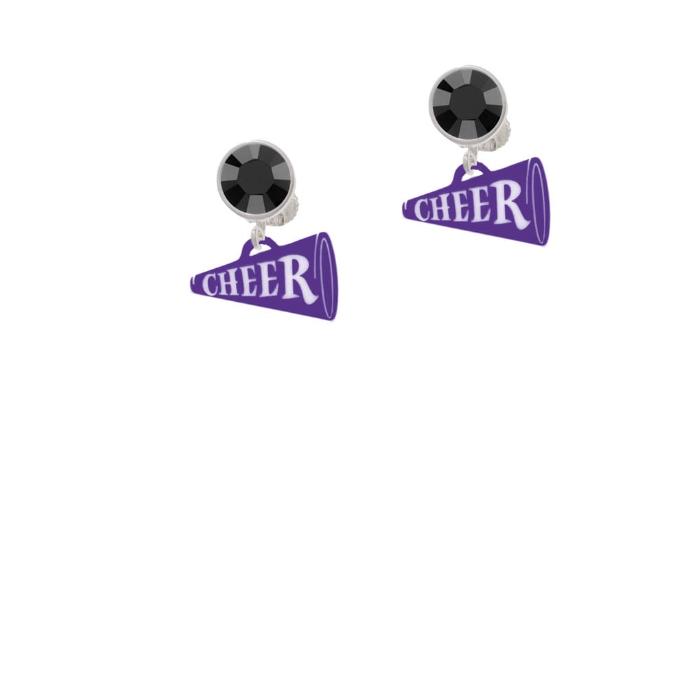 Acrylic 3/4" Purple Cheer Megaphone Crystal Clip On Earrings Image 1