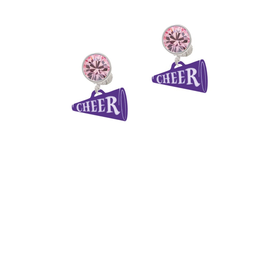 Acrylic 3/4" Purple Cheer Megaphone Crystal Clip On Earrings Image 1