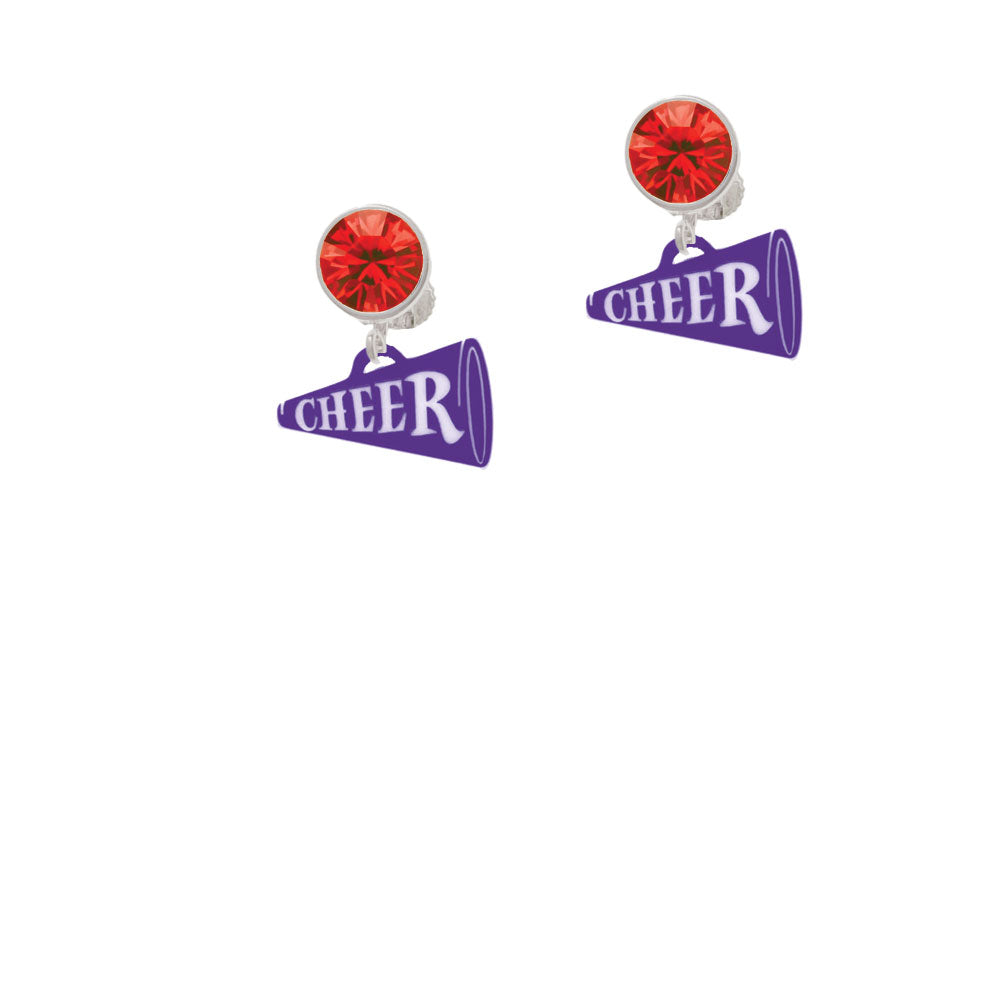 Acrylic 3/4" Purple Cheer Megaphone Crystal Clip On Earrings Image 4