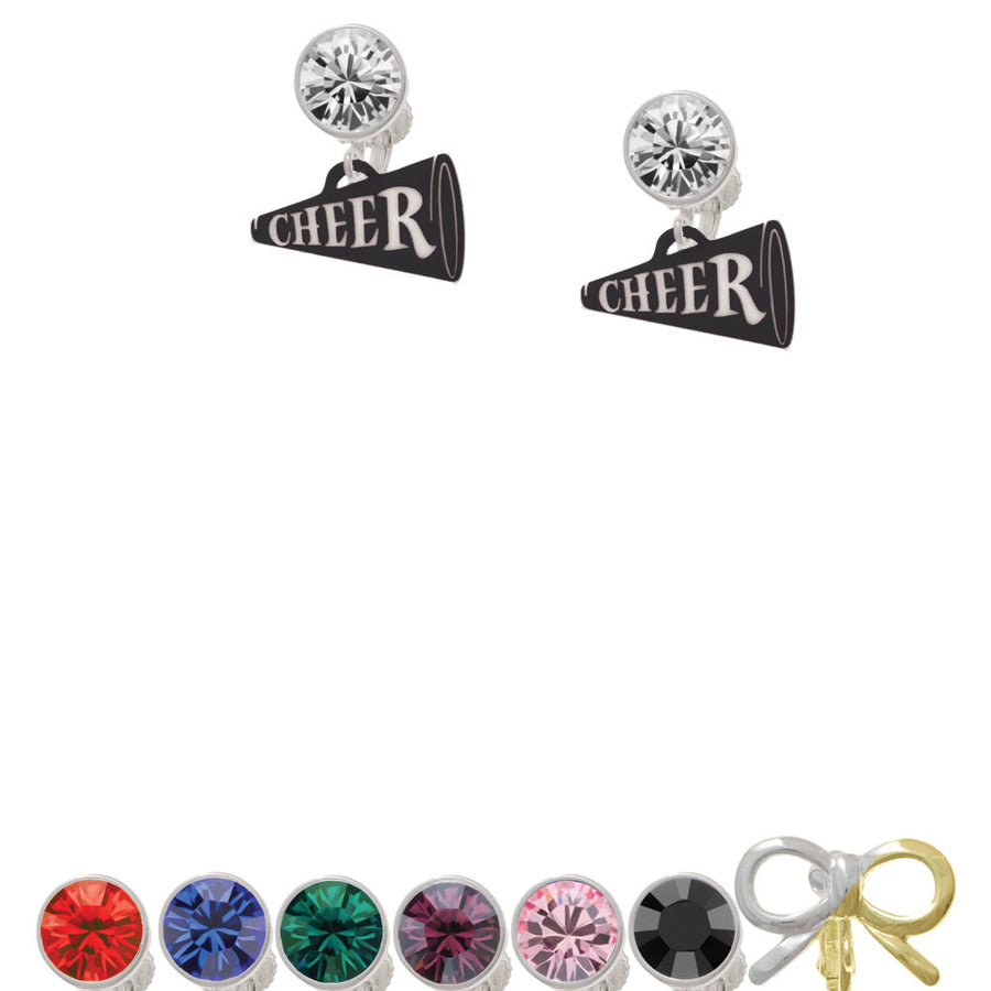 Acrylic 3/4" Black Cheer Megaphone Crystal Clip On Earrings Image 1