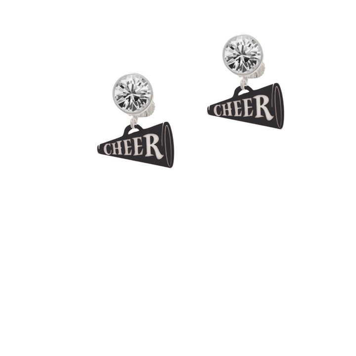 Acrylic 3/4" Black Cheer Megaphone Crystal Clip On Earrings Image 2