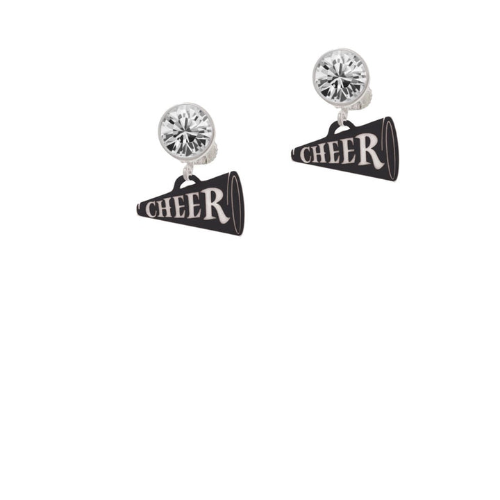 Acrylic 3/4" Black Cheer Megaphone Crystal Clip On Earrings Image 1