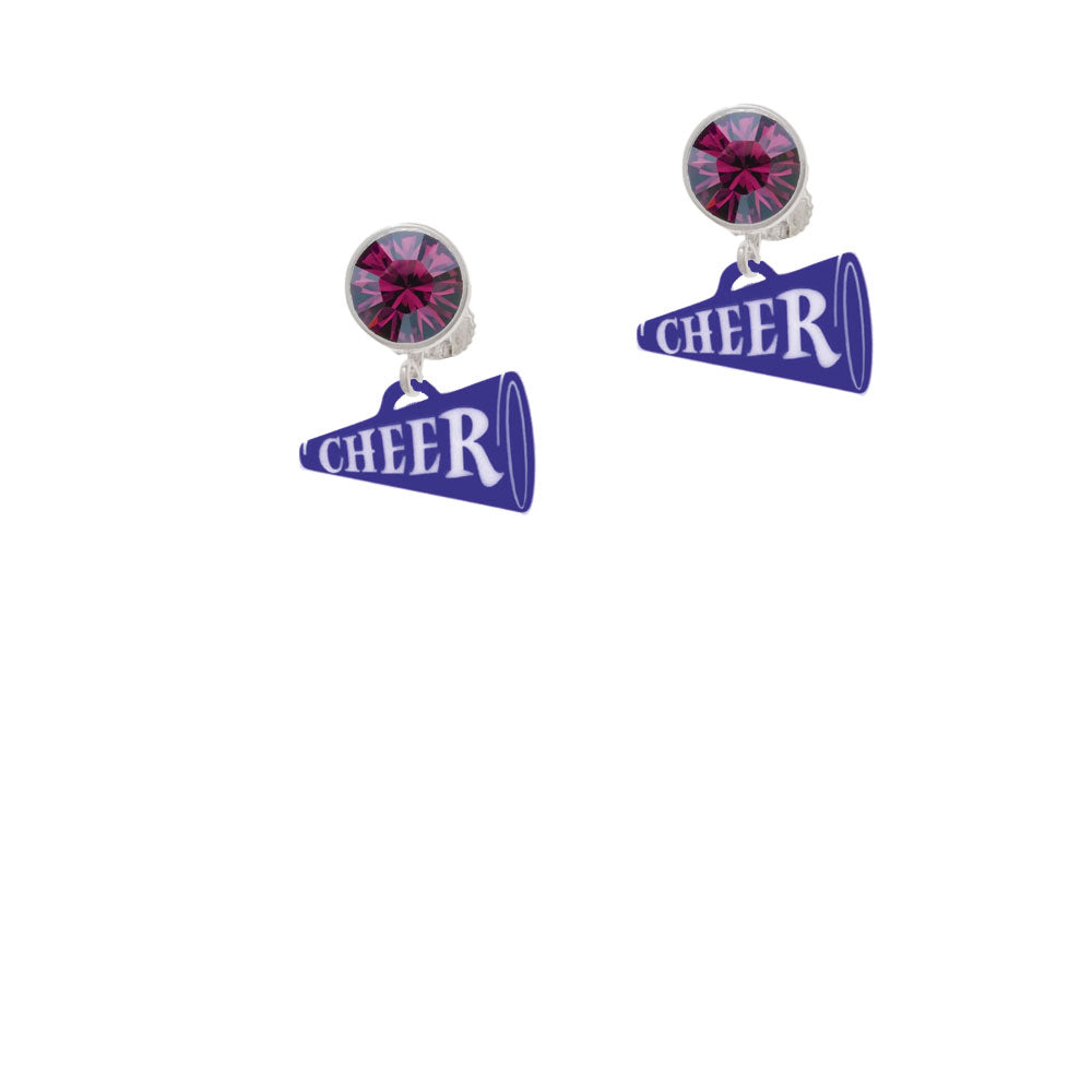 Acrylic 3/4" Navy Cheer Megaphone Crystal Clip On Earrings Image 8