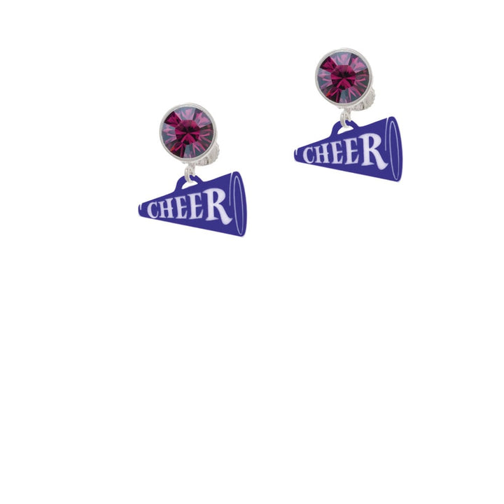 Acrylic 3/4" Navy Cheer Megaphone Crystal Clip On Earrings Image 1