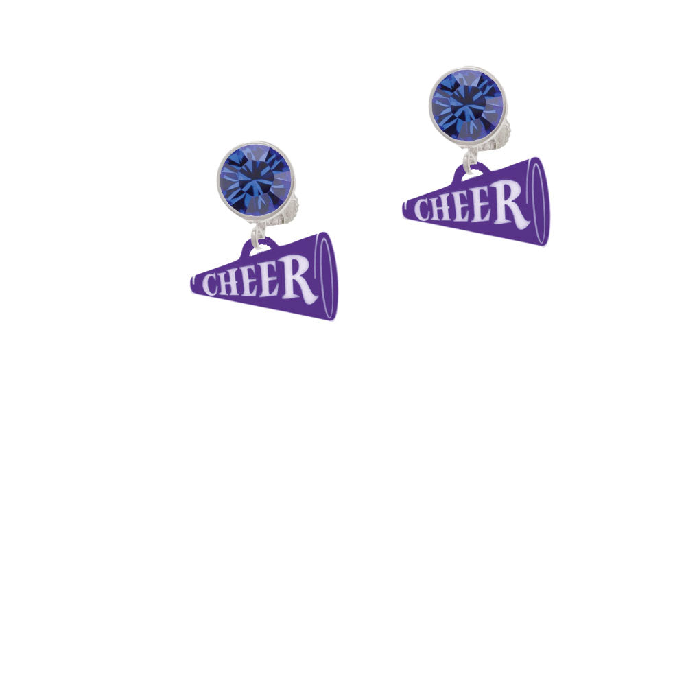 Acrylic 3/4" Purple Cheer Megaphone Crystal Clip On Earrings Image 7