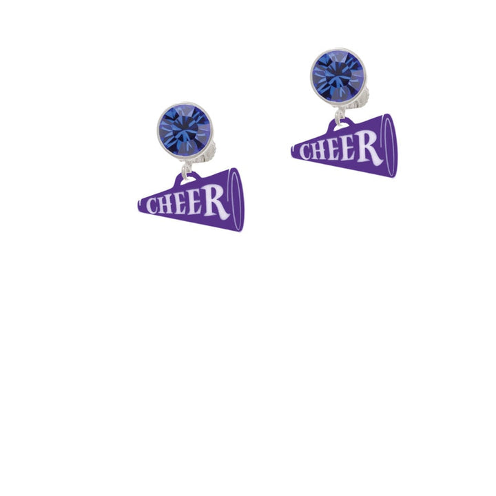 Acrylic 3/4" Purple Cheer Megaphone Crystal Clip On Earrings Image 1