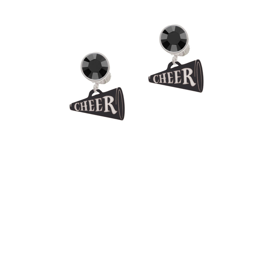 Acrylic 3/4" Black Cheer Megaphone Crystal Clip On Earrings Image 3