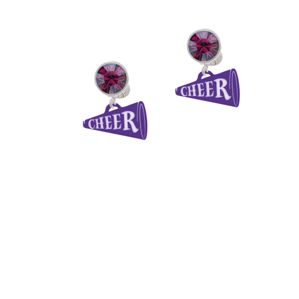 Acrylic 3/4" Purple Cheer Megaphone Crystal Clip On Earrings Image 8