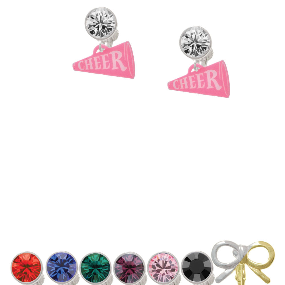 Acrylic 3/4" Hot Pink Cheer Megaphone Crystal Clip On Earrings Image 1