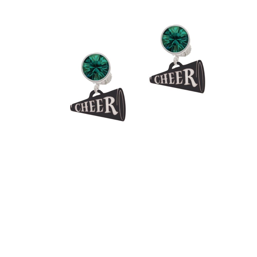 Acrylic 3/4" Black Cheer Megaphone Crystal Clip On Earrings Image 1