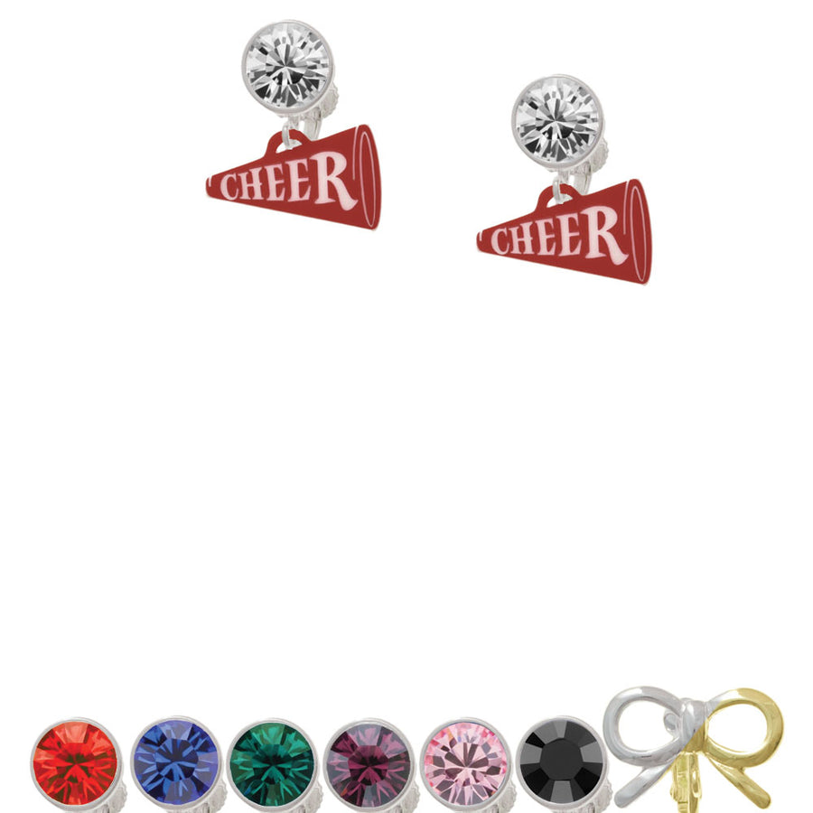 Acrylic 3/4" Maroon Cheer Megaphone Crystal Clip On Earrings Image 1