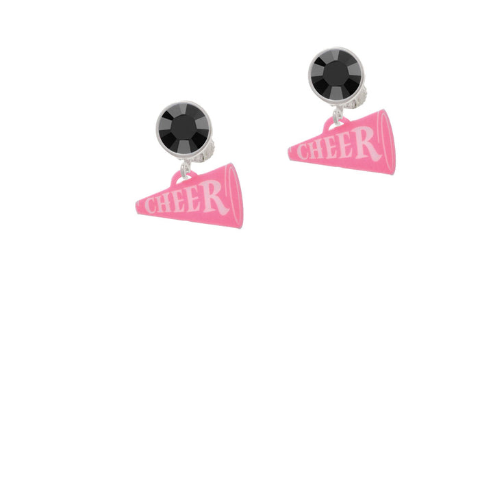 Acrylic 3/4" Hot Pink Cheer Megaphone Crystal Clip On Earrings Image 3