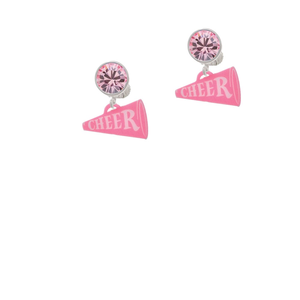 Acrylic 3/4" Hot Pink Cheer Megaphone Crystal Clip On Earrings Image 1