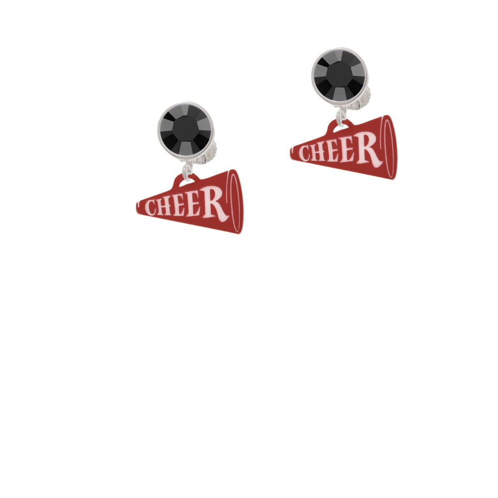 Acrylic 3/4" Maroon Cheer Megaphone Crystal Clip On Earrings Image 3