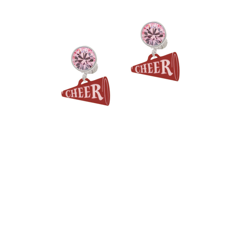 Acrylic 3/4" Maroon Cheer Megaphone Crystal Clip On Earrings Image 4