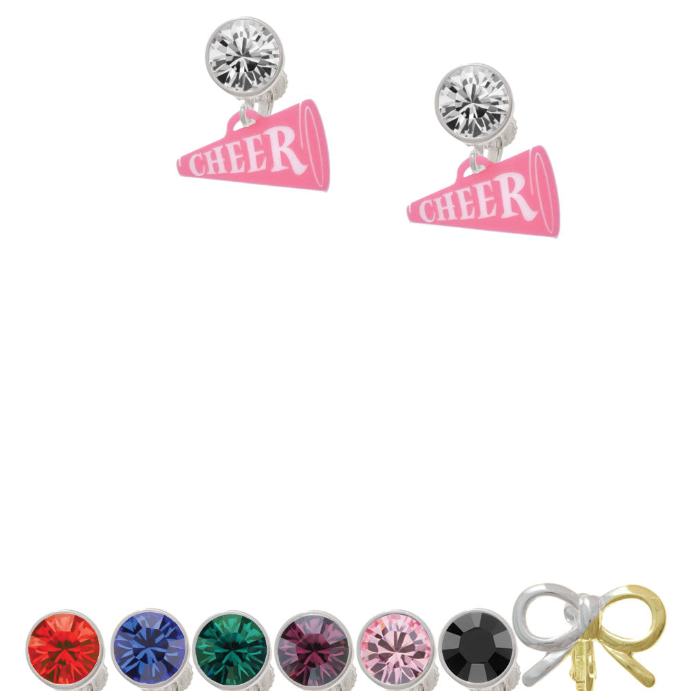 Acrylic 3/4" Pink Cheer Megaphone Crystal Clip On Earrings Image 1