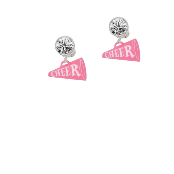 Acrylic 3/4" Pink Cheer Megaphone Crystal Clip On Earrings Image 2