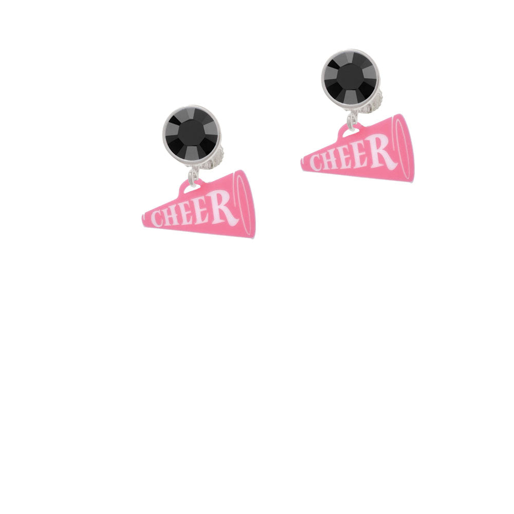 Acrylic 3/4" Pink Cheer Megaphone Crystal Clip On Earrings Image 3