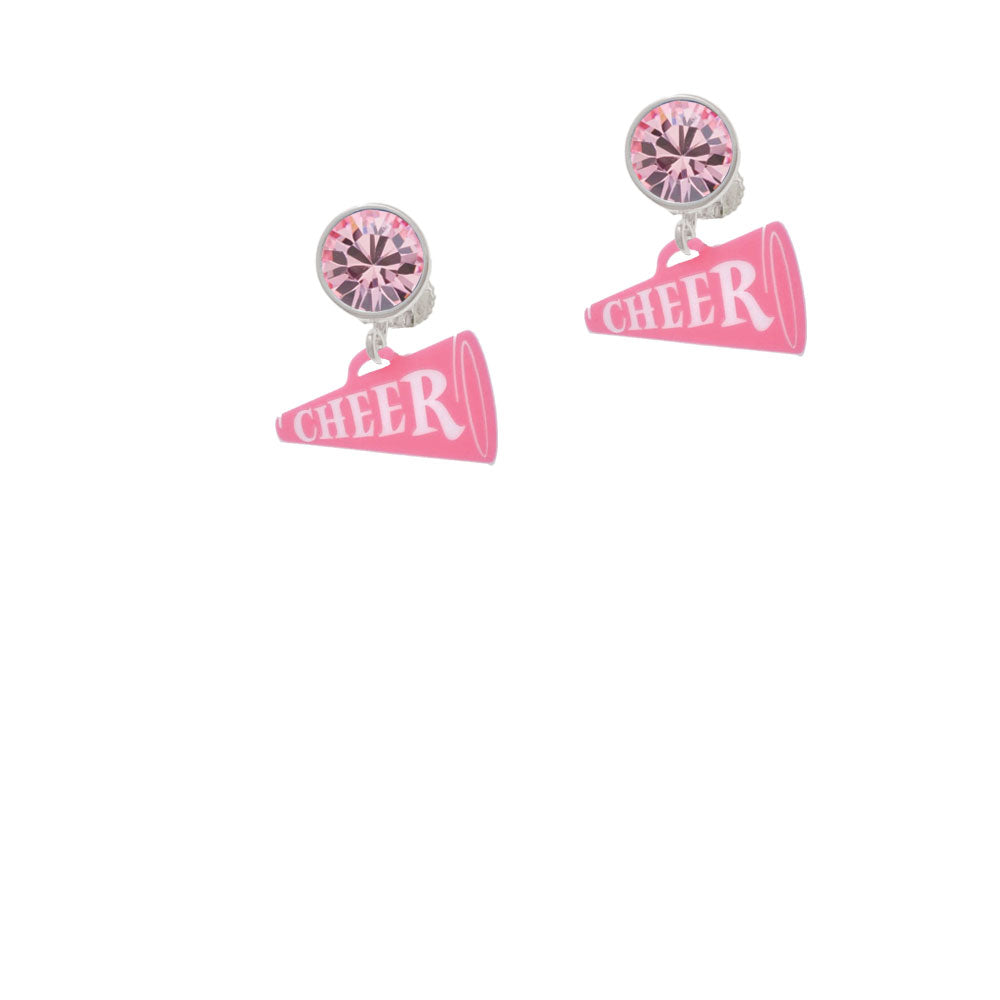 Acrylic 3/4" Pink Cheer Megaphone Crystal Clip On Earrings Image 4