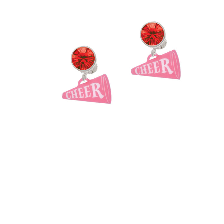 Acrylic 3/4" Pink Cheer Megaphone Crystal Clip On Earrings Image 4