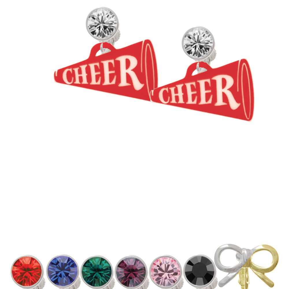 Acrylic 1.25" Red Cheer Megaphone Crystal Clip On Earrings Image 1